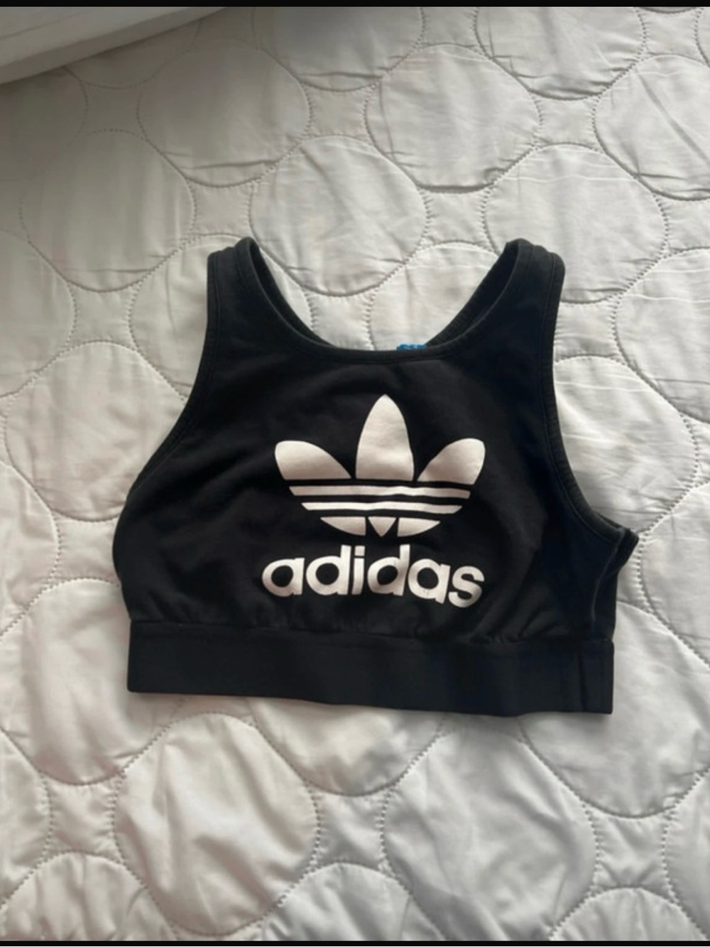 adidas Originals Black Crop Sports Bra with White Trefoil